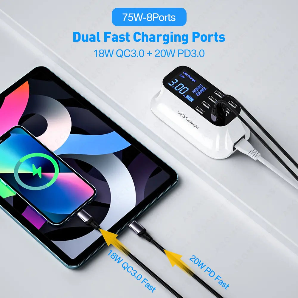 8/4-Port LED Display USB Charger - The Bargain Fest